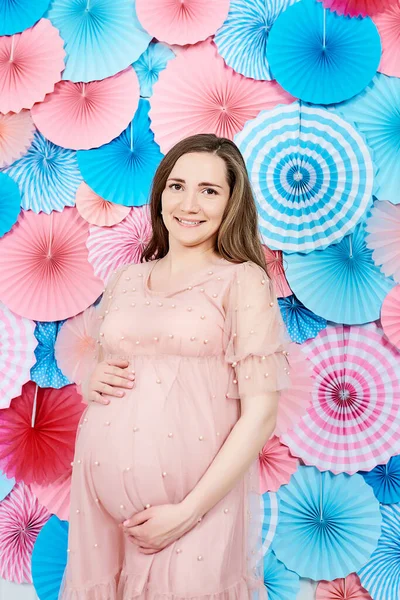 Zwangerschap Moederschap Baby Shower Party Concept Kijken Camera — Stockfoto