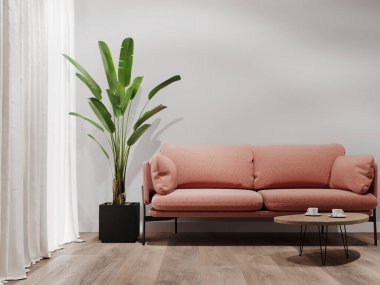 İçi boş duvarlarla dolu. Resim için maket. Pembe kanepe.