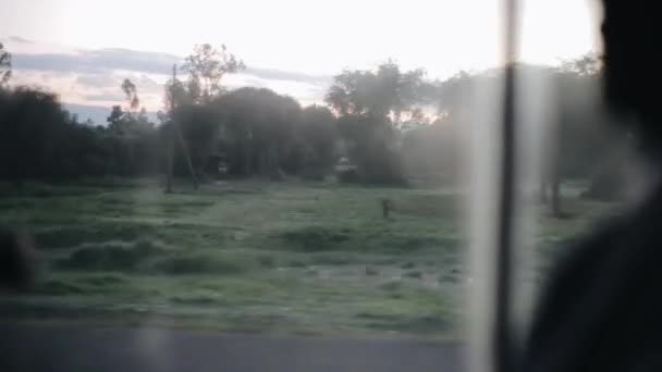 Blick aus dem Inneren des Autos. Auto bei der Fahrt durch die Landstraße. wunderschöne landschaft der natur in afrika. — Stockvideo