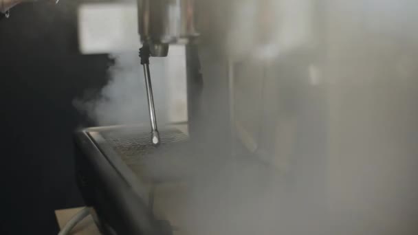 Dampf aus einer professionellen Kaffeemaschine. Ein genauer Blick — Stockvideo