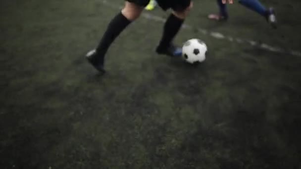 Los jugadores del club de fútbol en el entrenamiento practicaron la técnica de posesión de pelota en el estadio de la ciudad. Primer plano — Vídeos de Stock
