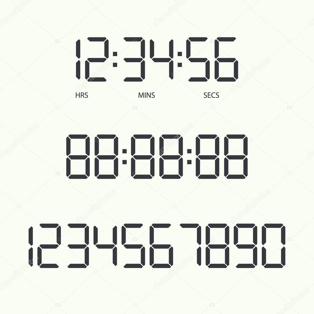 Digital clock and numbers.