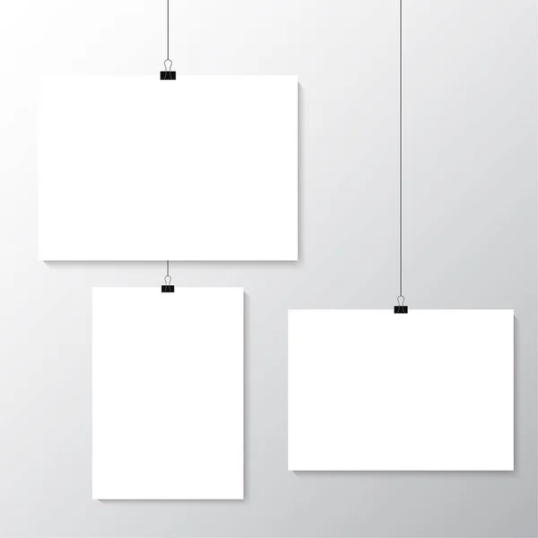 Image Vector White Poster Hanging Binder Grey Wall Mock Empty — Stock Vector