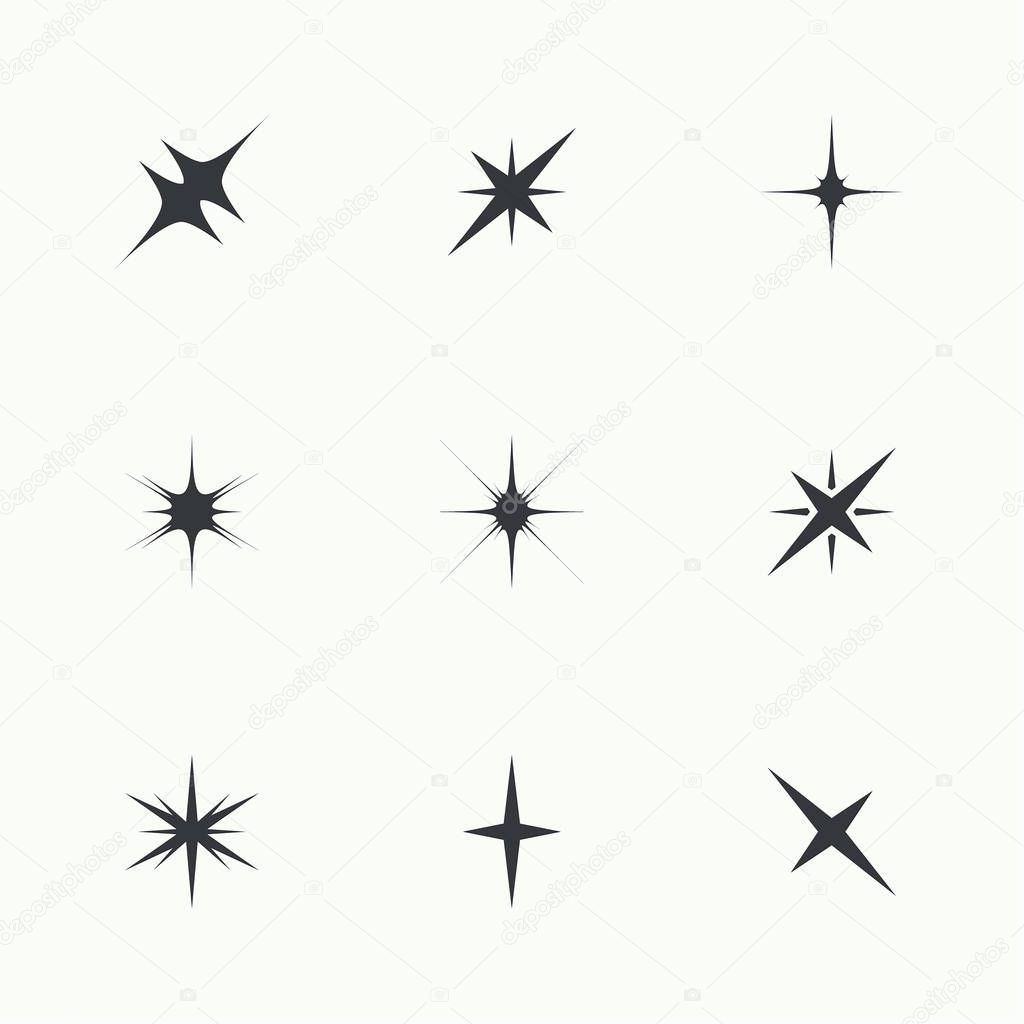 Vector set of sparkle lights stars.