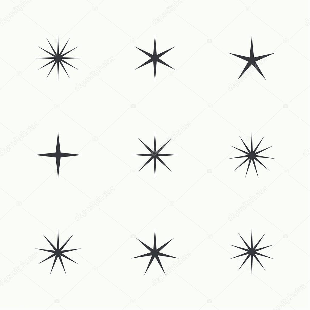 Vector set of sparkle lights stars.