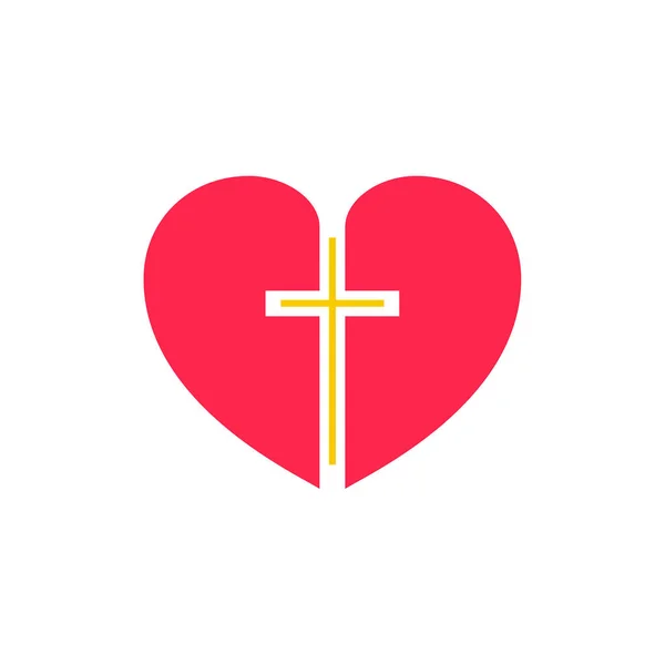 Crucifixo Vetorial Com Coração Ícone Símbolo Religioso Cristão — Vetor de Stock