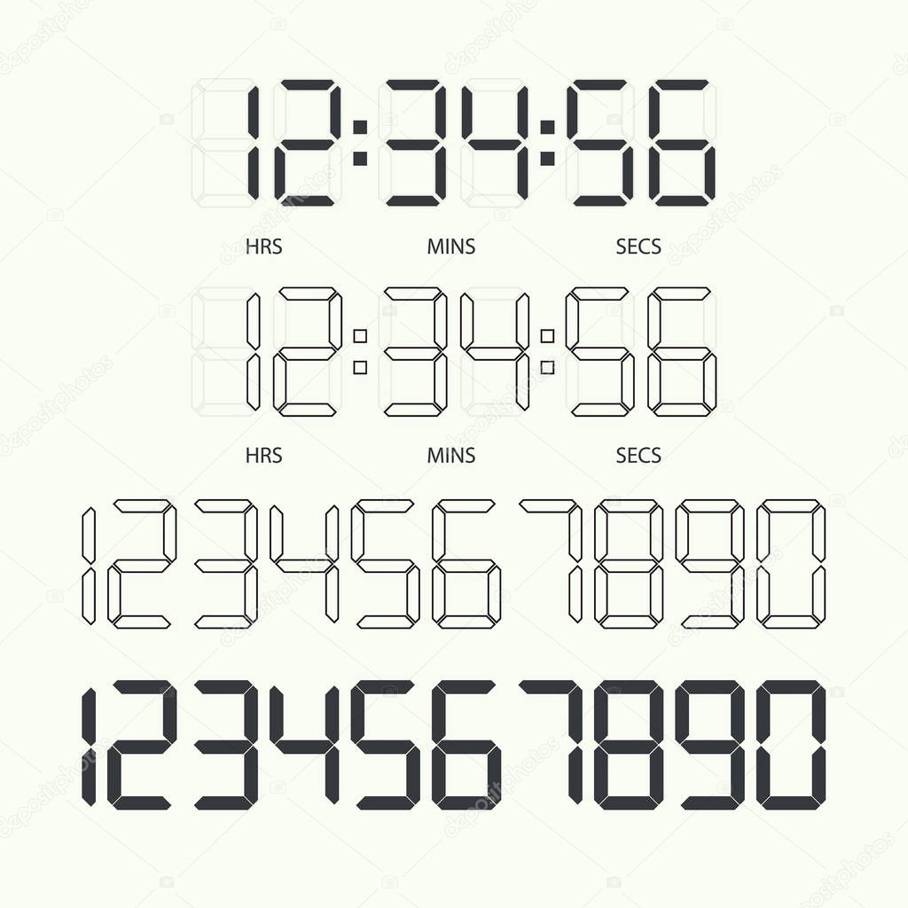 Digital clock and numbers.