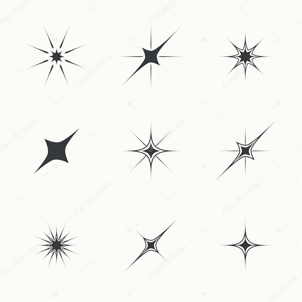 Vector set of sparkle lights stars.