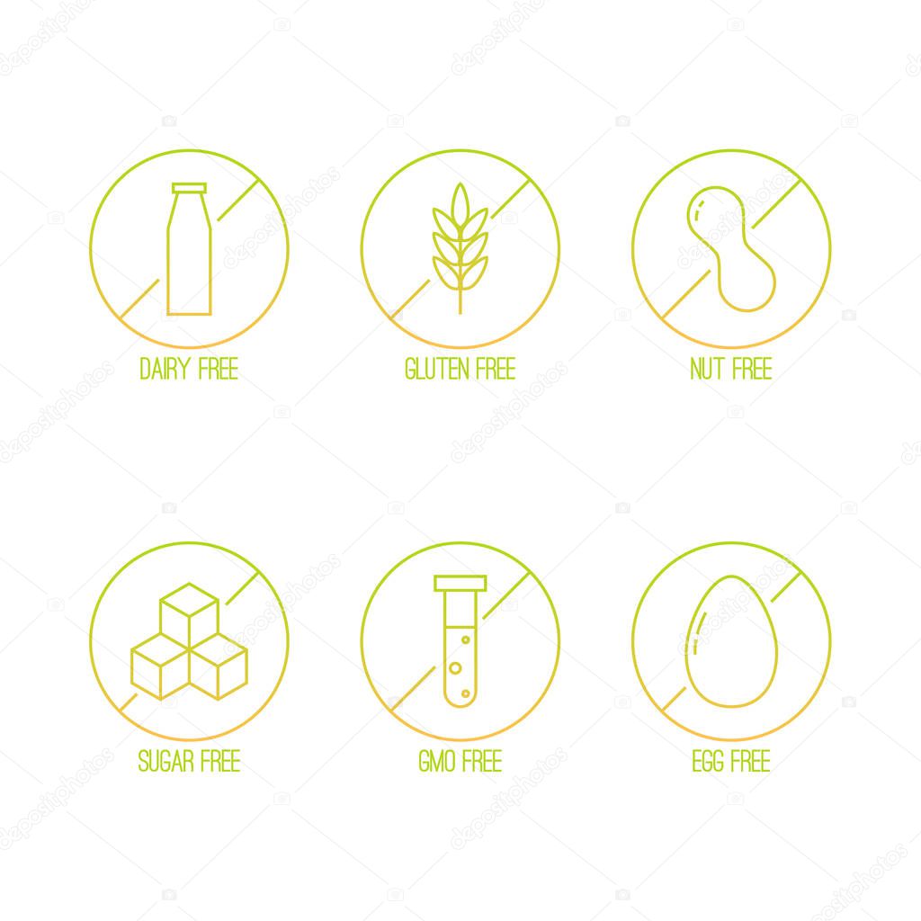 Vector set of food diet labels for non GMO