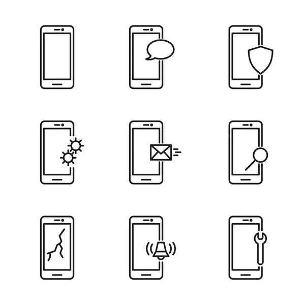 Linea icone del telefono cellulare. — Vettoriale Stock