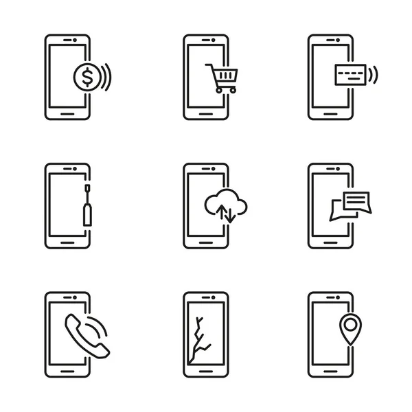 Línea de iconos de teléfono móvil . — Vector de stock