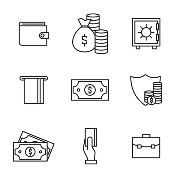 Iconos de línea de pago y dinero. — Vector de stock