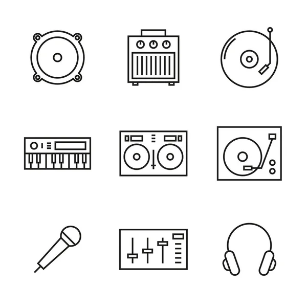 Set van muziek lijn dj pictogrammen. — Stockvector