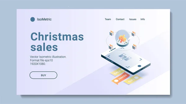 Isométrica Natal Banners Compras Botões Set Compras Online Venda Online — Vetor de Stock