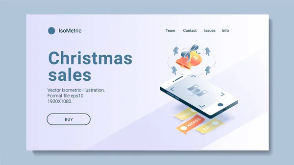 Isométrica Natal Banners Compras Botões Set Compras Online Venda Online — Vetor de Stock