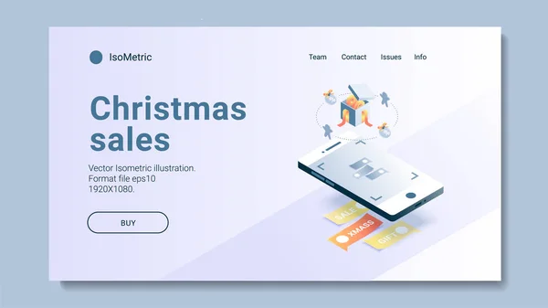 Isométrica Natal Banners Compras Botões Set Compras Online Venda Online — Vetor de Stock