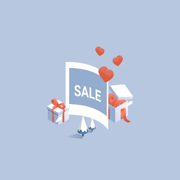 Vektor Illustration Mit Geschenkbox Paket Bogen Isometrisches Verkaufsdesign Online Angebotskonzept — Stockvektor