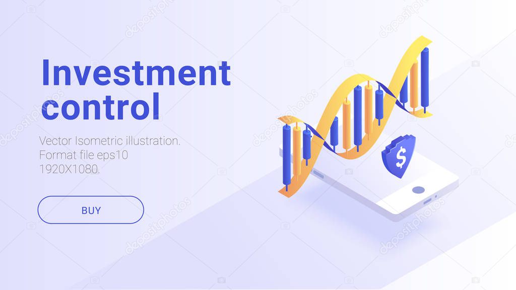 investment control and trading illustration. Isometric vector banner