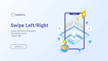 Mobil app illüstrasyon ayarlayın. Vektör izometrik çizim