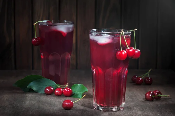 Cherry Juice Dark Wooden Background — Stock Photo, Image