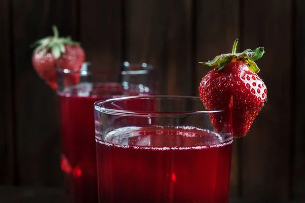 Strawberry Juice Dark Wooden Background — Stock Photo, Image