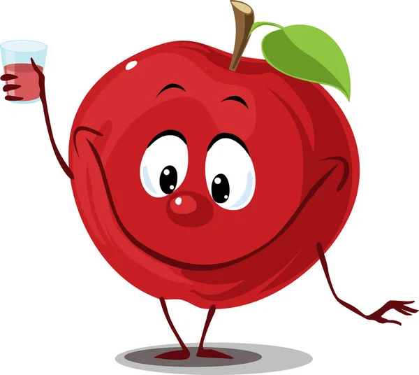 Fruit de pomme avec verre de jus - dessin animé drôle dessin animé plat vectoriel illustration — Image vectorielle