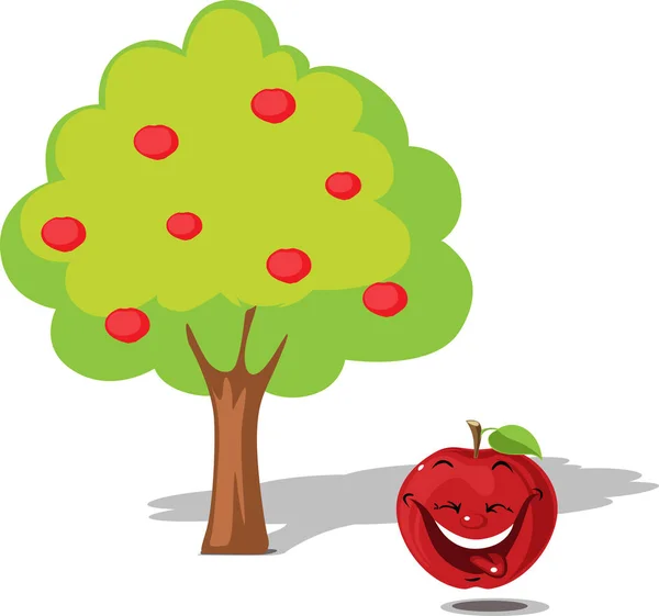 Jabłko Spadające Drzewa Płaska Konstrukcja Ilustracja Wektora Cartoo — Wektor stockowy