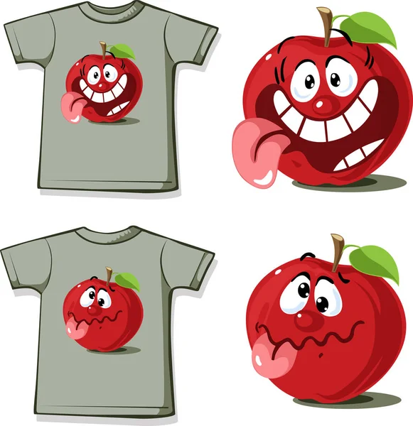 Grappige Shirt Met Schattige Apple Stripfiguur Vectorillustratie — Stockvector