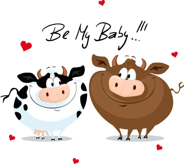 Roztomilý Kráva Love Valentines Den Vektor Kreslené Ilustrace — Stockový vektor