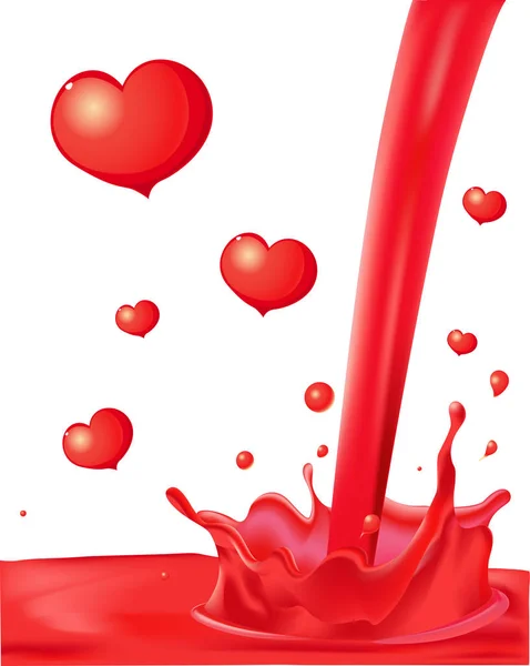 バレンタイン ハート抽象的な愛ベクトル イラスト デザインと赤いスプラッシュ — ストックベクタ