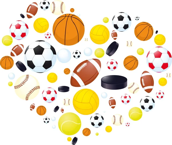 Sporting Abstract Heart Made Balls Vector Illustration — Stock Vector