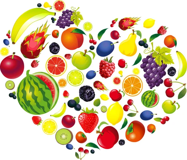 Egészség Szeretet Szív Készült Gyümölcs Vektor Illusztráció — Stock Vector