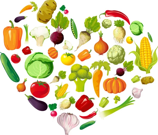 Coeur Amour Santé Fait Légumes Illustration Vectorielle — Image vectorielle