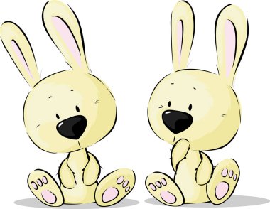 Şirin Paskalya vektör Bunnies Twins - illüstrasyon izole beyaz