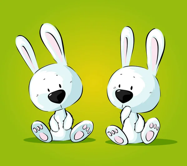 White Bunnies Twins - Vector Illustration — Stock Vector