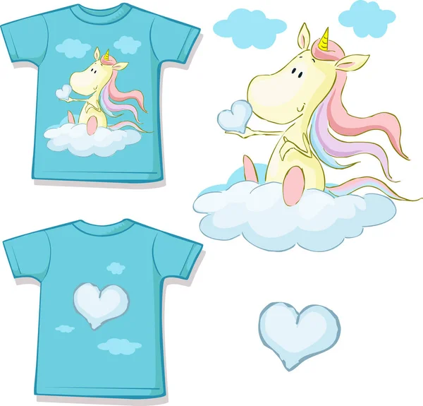 Sevimli Unicorn Gömlek tasarımı - Çocuk için Vektör İllüstrasyon — Stok Vektör