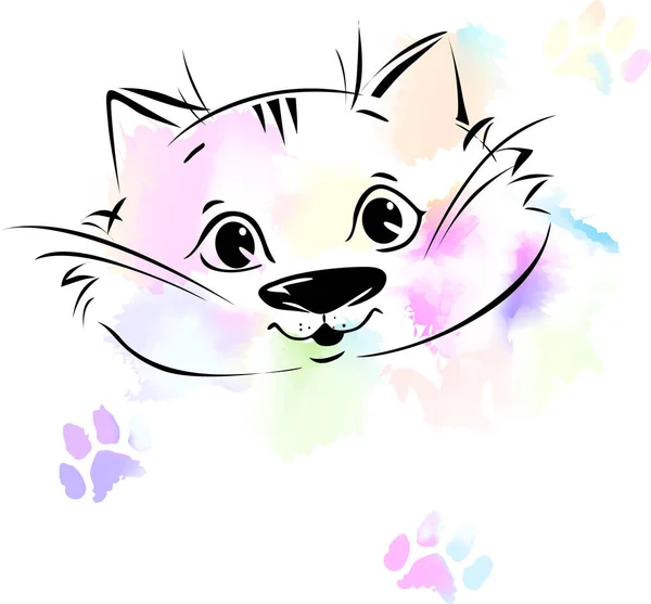 Cute Cat Portrait Sketch Watercolor Background Vector Illustration — Stock Vector