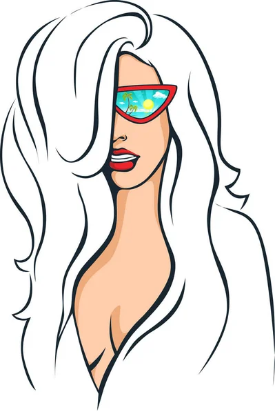 Sexy Vrouw Strand Reflectie Zonnebril Vector Ontwerp Illustratie — Stockvector