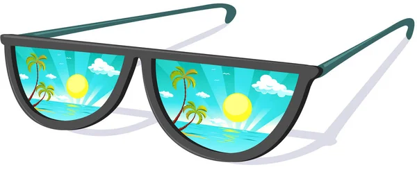 Occhiali Sole Con Tropicale Beach Reflexion Vacation Vector Illustration — Vettoriale Stock