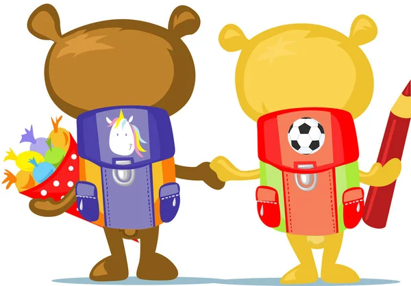 Leuke Teddybeer Cartoon Terug Naar School Vector Illustratie — Stockvector