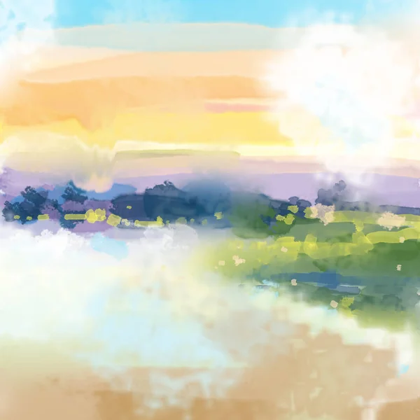 Abstract Sunset Landscape Watercolor Digital Painting — 스톡 사진