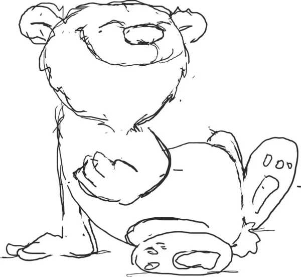 Carino Cartoon Bear Sitting Illustrazione Vettoriale Bianco Nero — Vettoriale Stock
