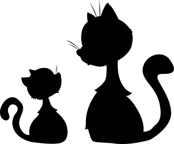 Leuke Kat Kitty Cartoon Zwart Silhouet Vector Illustratie — Stockvector