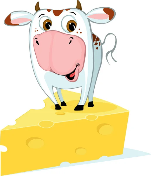 站在奶酪上的小牛 有趣的病媒漫画插图 — 图库矢量图片