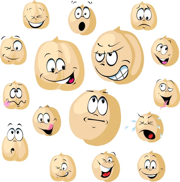 Chickpea Seeds Cartoon Vector Funny Illustration Many Facial Expressions — Stock Vector