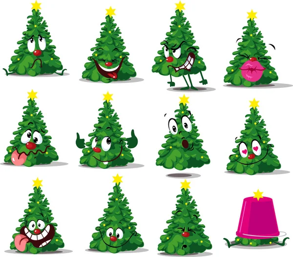 Kerstboom Grappige Vector Tekenfilm Sticker Vector Illustratie Emoticon — Stockvector