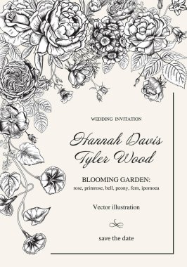 Çiçeklerle çerçevelenmiş. Çiçek açan bahçe. Vektör illüstrasyonu.