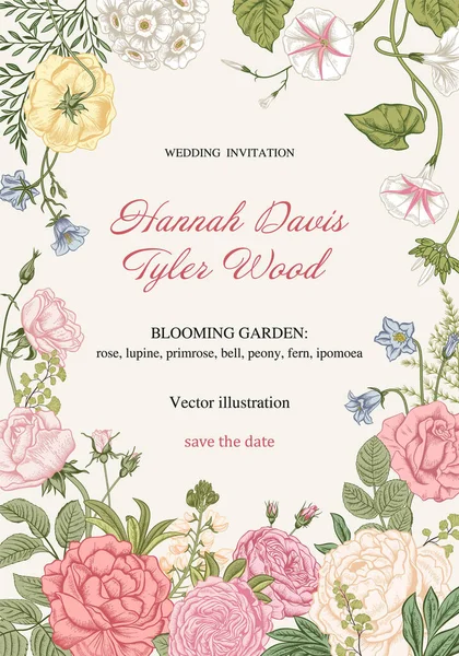 Frame Met Bloemen Bloeiende Tuin Vectorillustratie — Stockvector