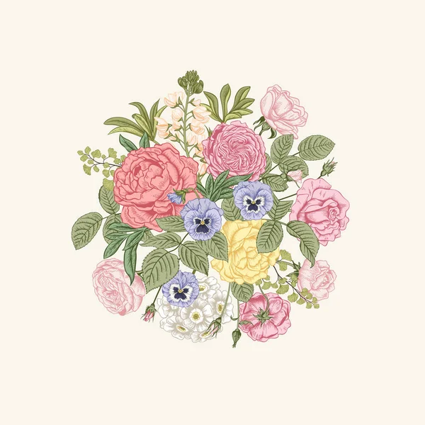 Θερινά Λουλούδια Στον Ανθισμένο Κήπο Εικονογράφηση Διανύσματος — Διανυσματικό Αρχείο