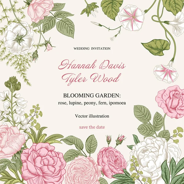 Moldura Com Flores Jardim Florescente Ilustração Vetorial — Vetor de Stock